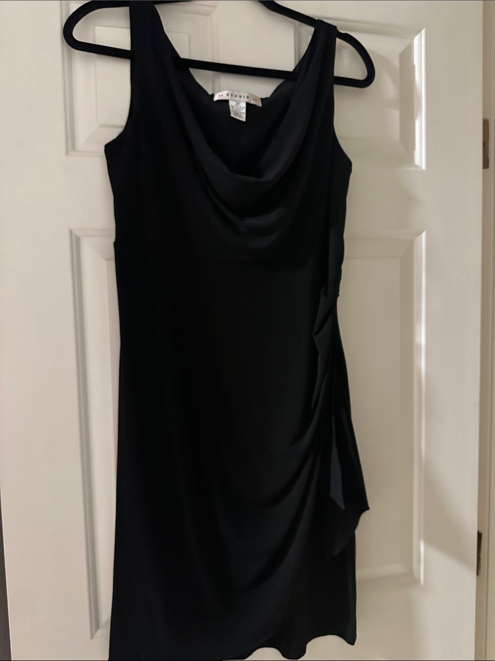 AA Studio Black Cowl-Neck Midi Dress with Side Draped Detail